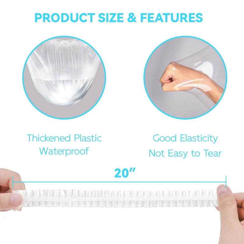 Ortarco 100PCS Large Disposable Shower Caps for Women reusable waterproof  20"" Plastic Deep Conditioning Hair Cap for Shower  Multi-use Thick Elastic Clear Shower Cap for Home Salon Hotel and Travel - Image 2